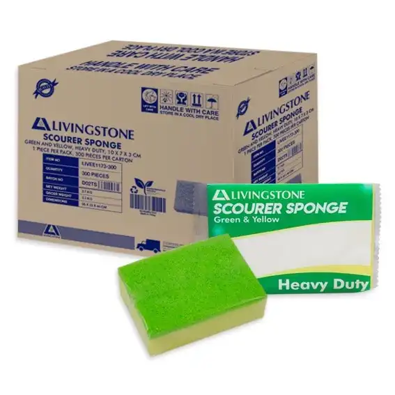 Livingstone Green Scourer Pad with Yellow Sponge 10 x 7 x 3cm 300 Carton