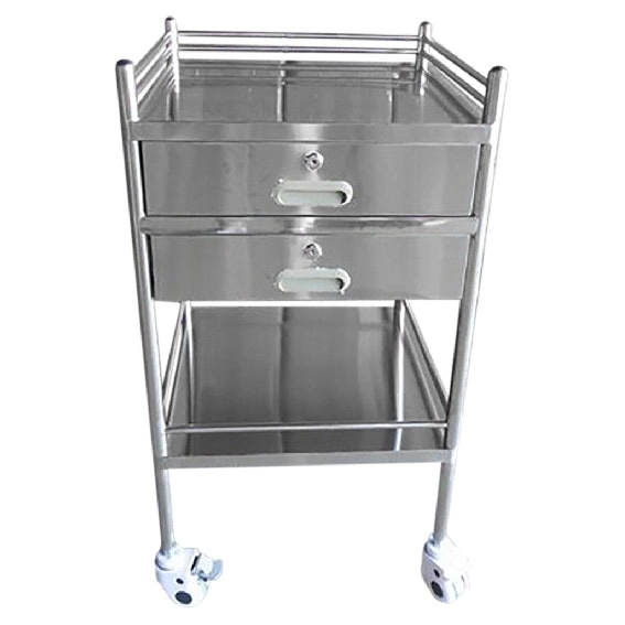 Livingstone Stainless Steel Trolley 490L x 490W x 900Hmm with Two Drawers Top and Bottom 33.5L x 25.5W x 9.5Hcm