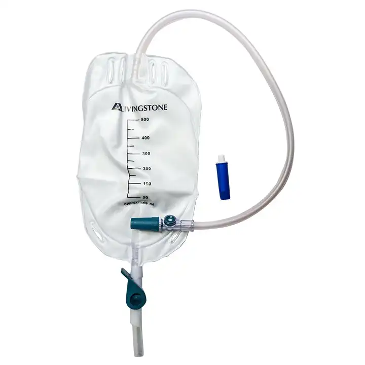 Livingstone Drainage Leg Urine Bag, with Lever Tap Bottom Outlet, 500ml Graduated, 50cm Tube, Leg Strap Sold Separately, Sterile, 10/Box x5