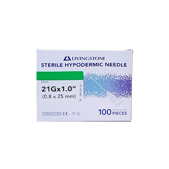 Livingstone Hypodermic Needle, 21 Gauge x 1 Inch, 25mm, Sterile, 100/Box x68