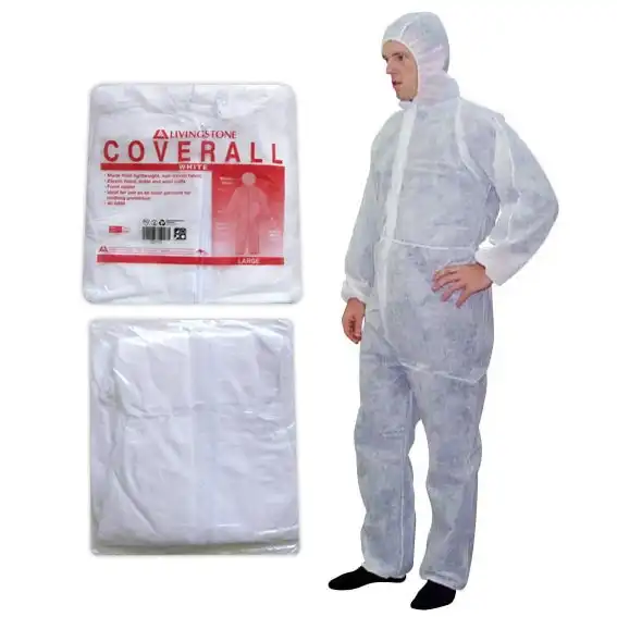 Livingstone Polypropylene Coveralls Protective Suit with Hood White Large 50 Carton