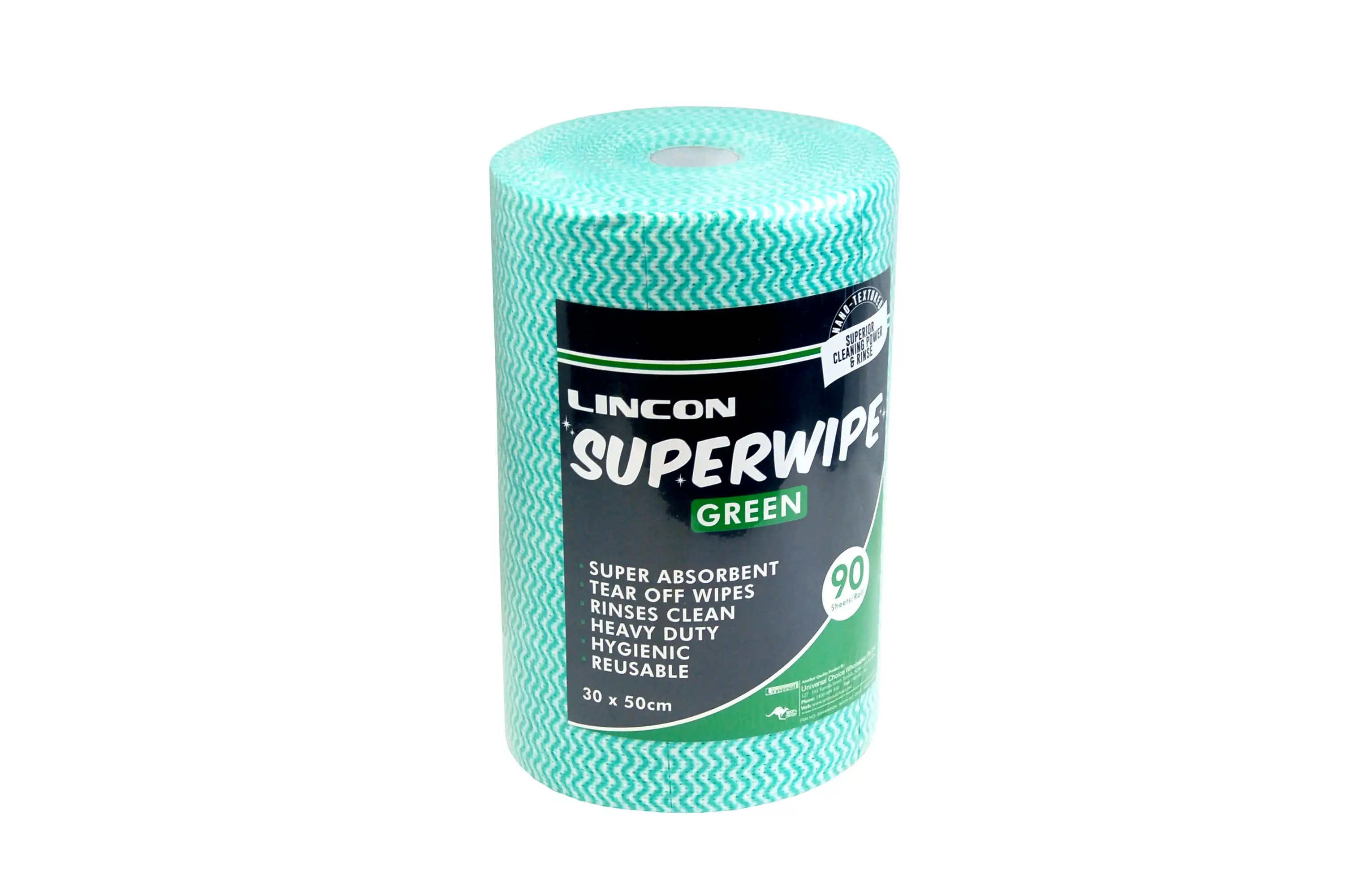 Lincon Superwipe Microfibre Cleaning Wipes Perforated per 50cm 45m Green 90 Sheets Roll x4