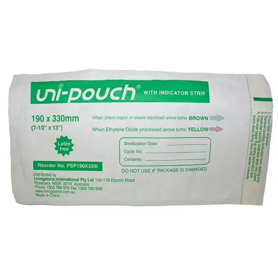 Uni-Pouch Sterilisation Pouch with Colour Change Indicator 190 x 330mm 200 box