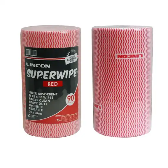 Lincon Superwipe Microfibre Cleaning Wipes 30cm Width Perforated Every 50cm 45m Red 90 Roll