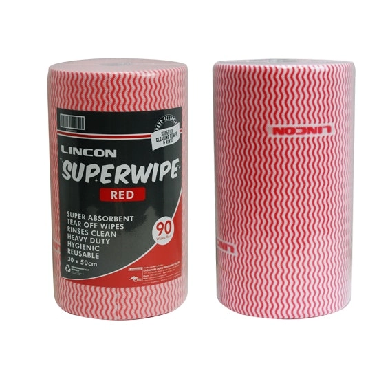 Lincon Superwipe Microfibre Cleaning Wipes 30cm Width Perforated Every 50cm 45m Red 90 Roll