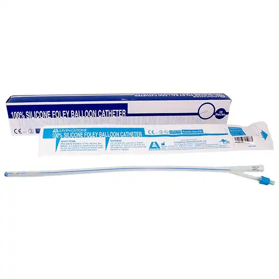 Livingstone 2-Way All Silicone Foley Balloon Catheter 30ml 24FG Blue 10 Box