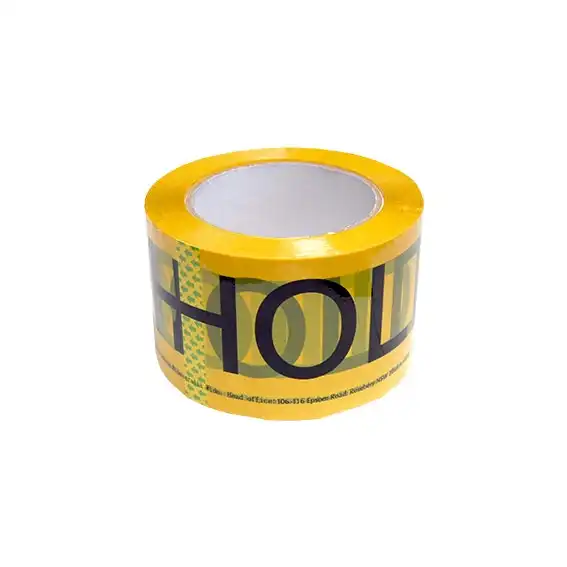 Livingstone Yellow Tape 72 mm x 100 m "HOLD" Printed Black Text