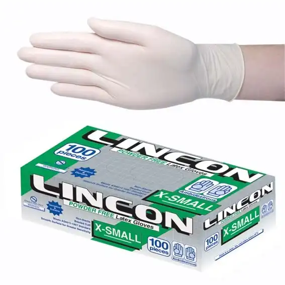 Lincon Latex Powder Free Gloves Extra Small Cream AS/NZ 100 Box