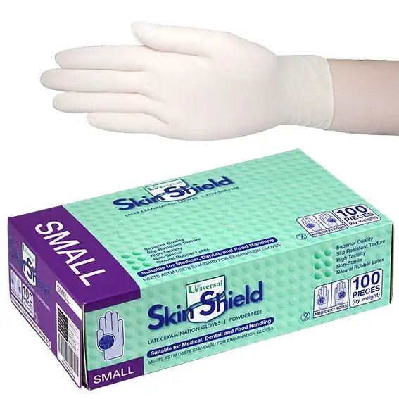Universal Skin Shield Latex Powder Free Small Cream Gloves ASTM HACCP Grade 100 Box