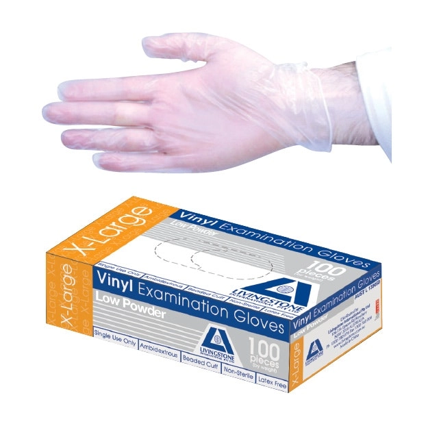 Livingstone Vinyl Low Powder Gloves 7.0g Extra Large Clear 100 Box x10