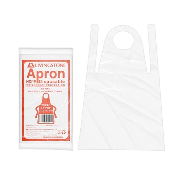 Livingstone Disposable Bib Type High Density Polyethylene (HDPE) White Aprons 23um 71 x 117cm 100 Packs