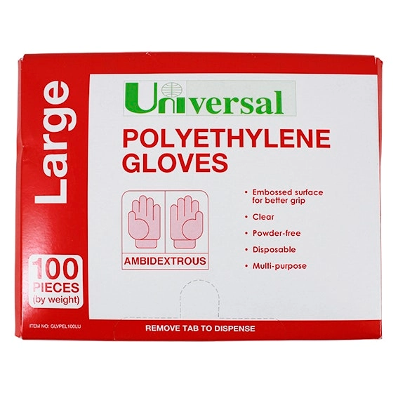 Universal Polyethylene Gloves Large Clear 100 Pack