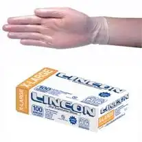 Lincon Vinyl Low Powder Gloves 6.0g Clear HACCP Grade 100 Box