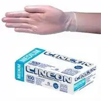 Lincon Vinyl Low Powder Gloves 5.0g Medium Clear HACCP Grade 100 Box x10