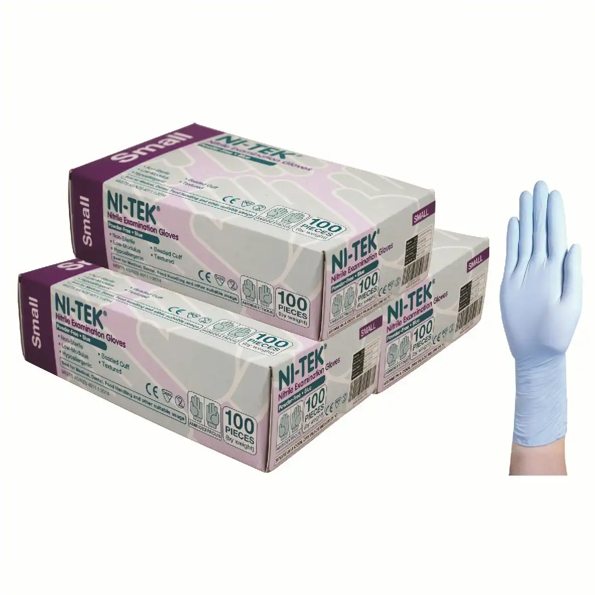 Ni-Tek Nitrile Powder Free Gloves Small Blue AS/NZ HACCP Grade 100 Box x10