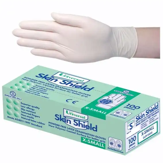 Universal Skin Shield Latex Powder Free Extra Small Cream Gloves AS/NZ 100 Box