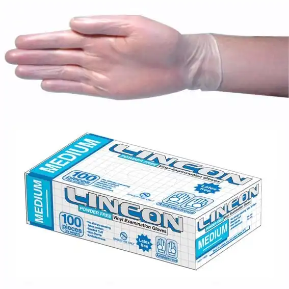 Lincon Vinyl Powder Free Gloves 5.0g Medium Clear HACCP Grade 100 Box