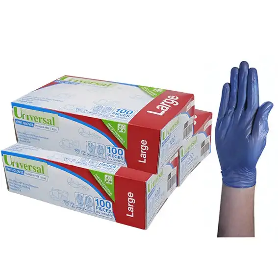 Universal Vinyl Powder Free Gloves 5.5g Large Blue HACCP Grade 100 Box x10