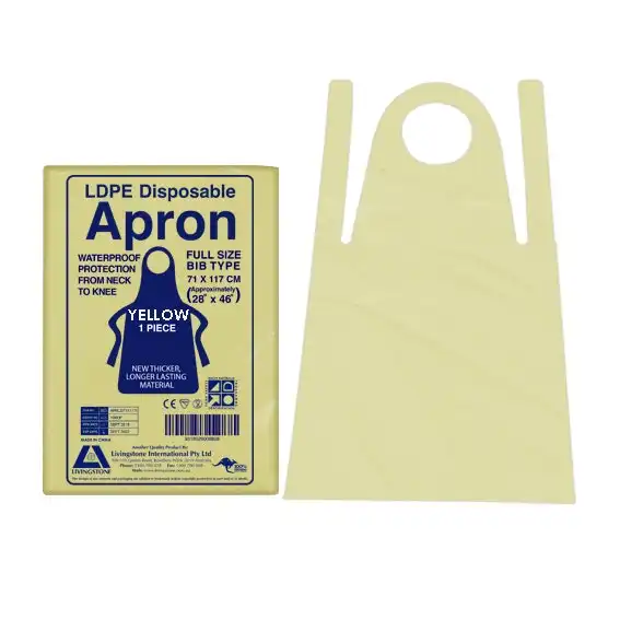 Livingstone Disposable Yellow Apron Bib Type Recyclable LDPE 71 x 117cm 100 Box