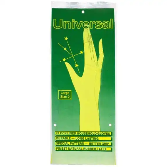 Universal Household Rubber Gloves Flocklined Large Yellow