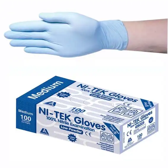Nitrile Gloves Malaysian EN374 Low Powder Medium Blue Colour HACCP Grade 100 Box