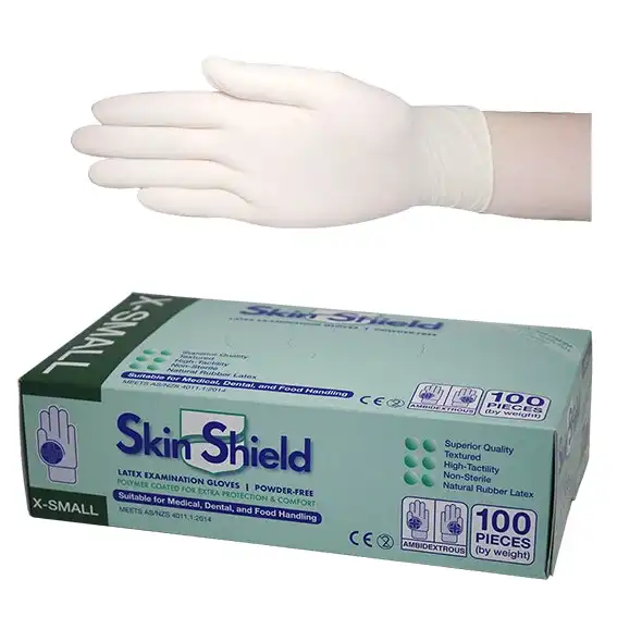 Skin Shield Latex Powder Free Gloves Extra Small Cream AS/NZ HACCP 1000 Carton