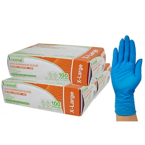 Universal Nitrile Powder Free Gloves Extra Large Blue AS/NZ HACCP Grade 100 Box x10