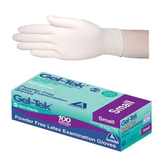 Geltek Latex Powder Free Small Cream Gloves AS/NZ Textured 100 Box