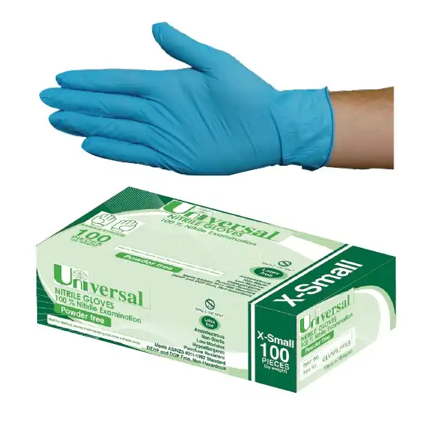 Universal Nitrile Powder Free Gloves Extra Small Blue AS/NZ HACCP Grade 100 Box
