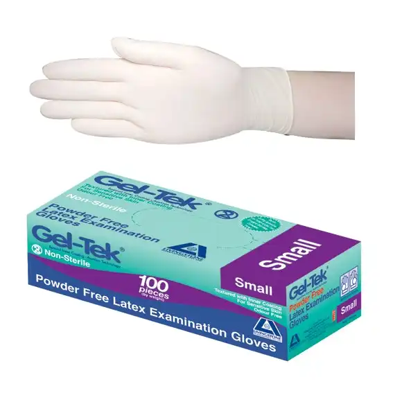 Geltek Latex Powder Free Small Cream Gloves AS/NZ 100 Box x10