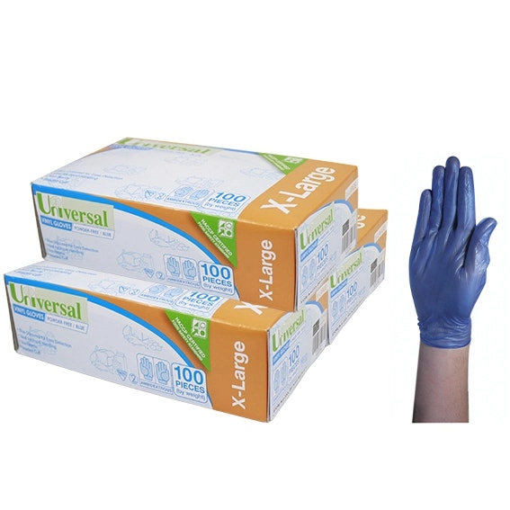 Universal Vinyl Powder Free Gloves 6.0g Extra Large Blue HACCP Grade 100 Box x10