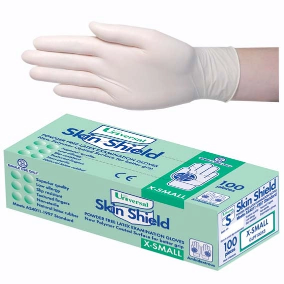 Universal Skin Shield Latex Powder Free Extra Small Cream Gloves AS/NZ 1,000 Carton