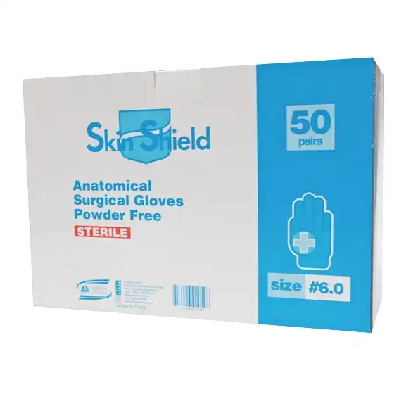 Skin Shield Latex Surgical Powder Free Gloves Sterile size 6.0 50 Pair Box