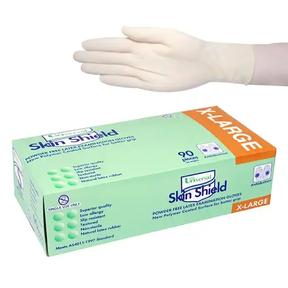 Universal Skin Shield Latex Powder Free Extra Large Cream Gloves AS/NZ HACCP 90 Box