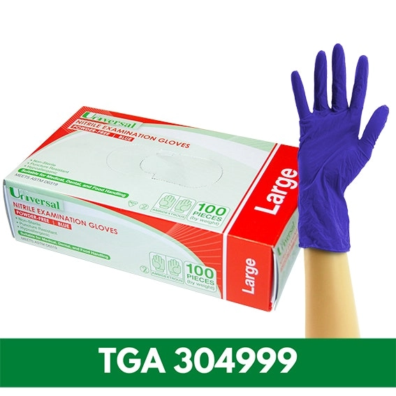 Universal Nitrile Powder Free Gloves Large Cobalt Blue ASTM HACCP Grade 100 Box