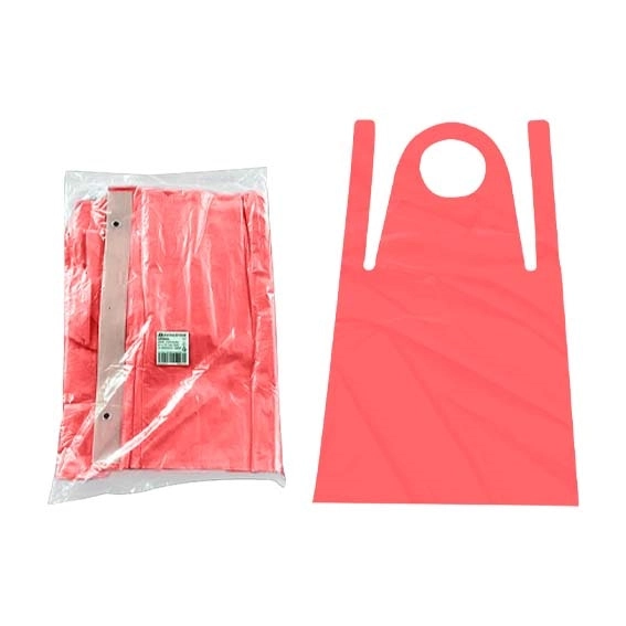 Livingstone Disposable Red Aprons Bib Type Perforated High Density Polyethylene (HDPE) in Wall Hanging Dispenser 30um 86 x 145cm 5 Carton