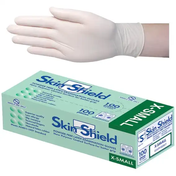 Skin Shield Latex Powder Free Gloves Extra Small Cream AS/NZ HACCP 100 Box