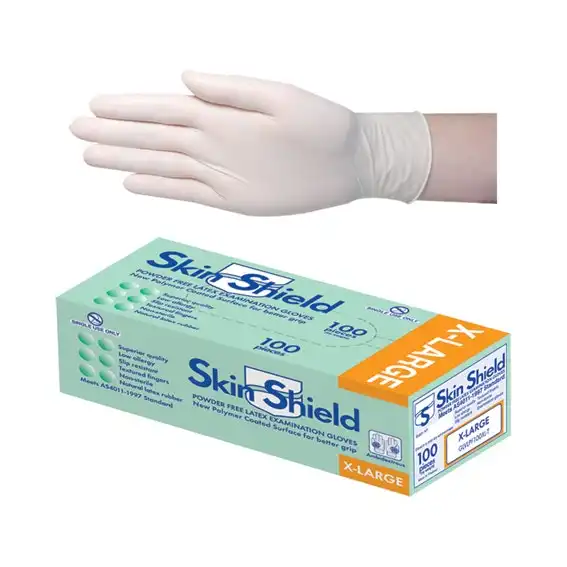 Skin Shield Latex Powder Free Gloves Extra Large Cream AS/NZ HACCP 90 Box