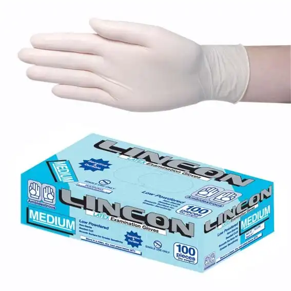Lincon Latex Low Powder Gloves Medium Cream AS/NZ HACCP Grade 100 Box