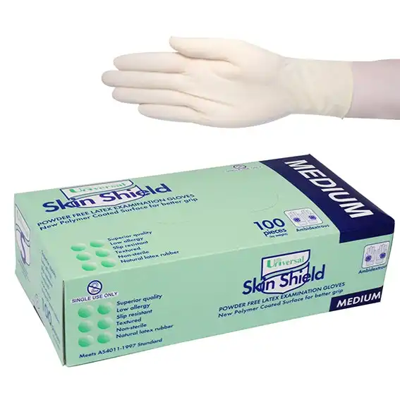 Universal Skin Shield Latex Powder Free Medium Cream Gloves AS/NZ 1,000 Carton