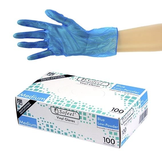 Sofeel Vinyl Low Powder Gloves 4.5g Medium Blue HACCP Grade 100 Box x10