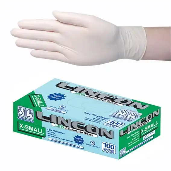 Lincon Latex Low Powder Gloves Extra Small Cream AS/NZ HACCP Grade 100 Box
