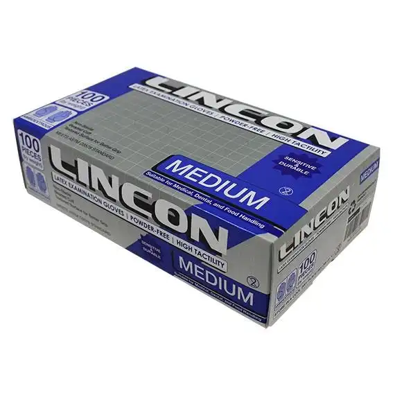 Lincon Latex Powder Free Gloves Medium Cream ASTM HACCP Grade 100 Box x10