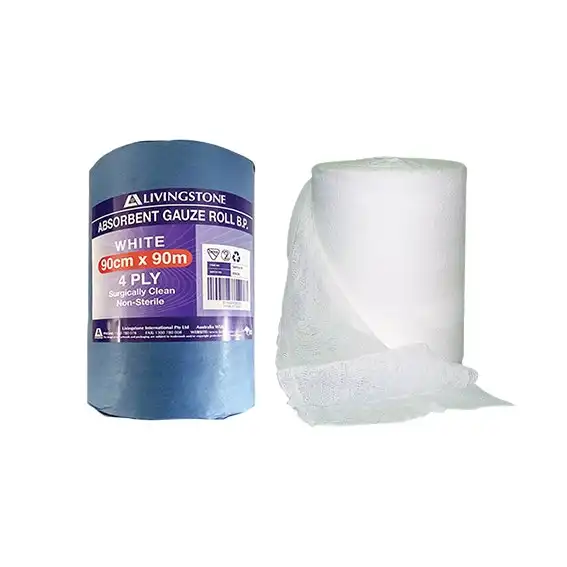 Livingstone Absorbent Cotton Gauze Roll 4-Ply 90cm x 90m