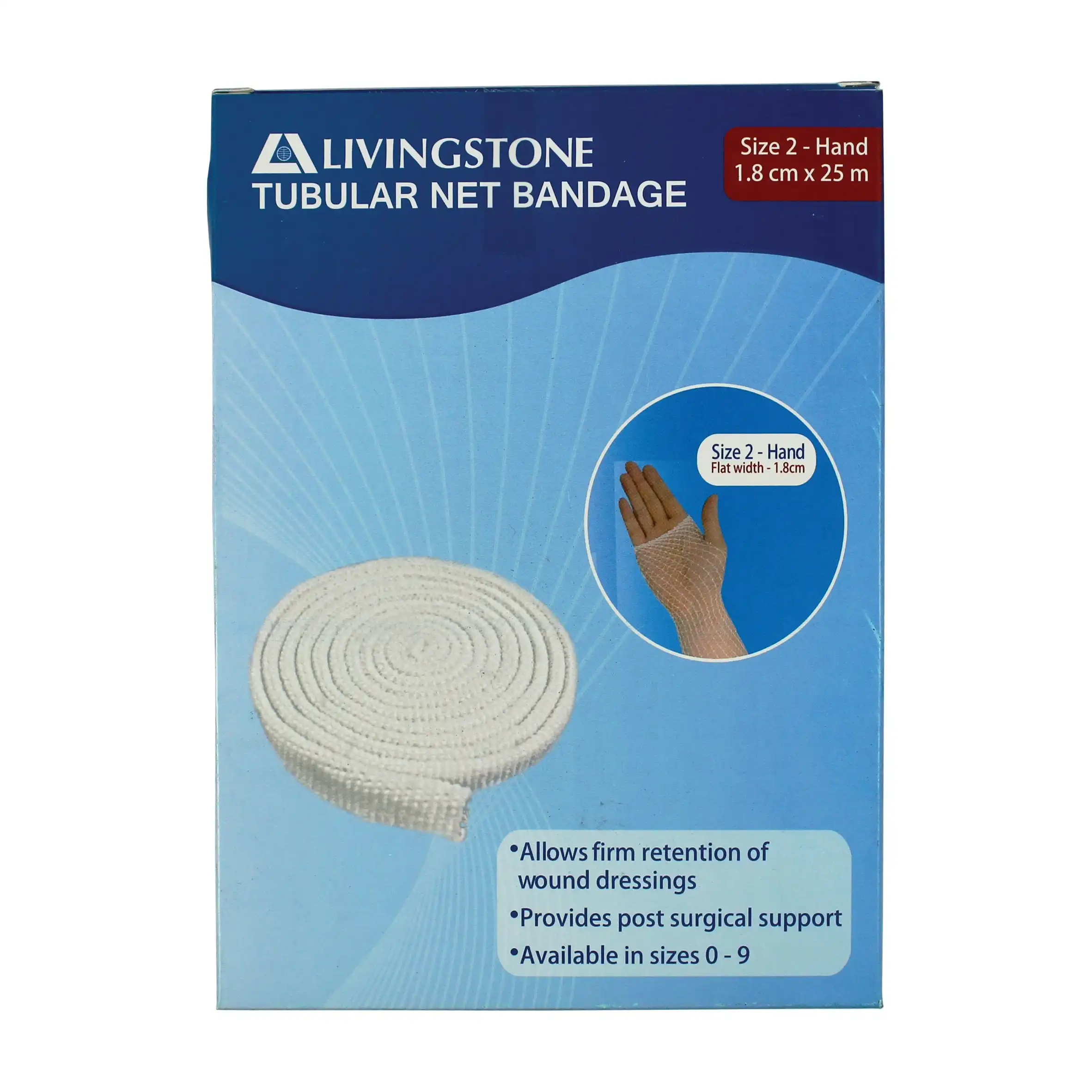 Livingstone Tubular Net Bandage Size C No. 2 Hand Flat Width 18mm 7.5m (unstretched) 25m (stretched)