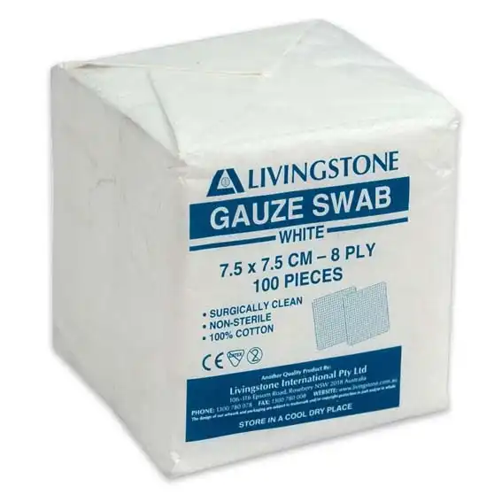 Livingstone Gauze Swabs 7.5 x 7.5cm x 8-Ply Non-Sterile 1000 Pack