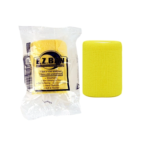 E.Z. Ban Wrap Cohesive Elastic Bandage 7.5cm x 2m stretch to 4.5m Yellow