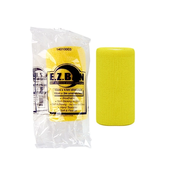 E.Z. Ban Wrap Cohesive Elastic Bandage 10cm x 2m stretch to 4.5m Yellow