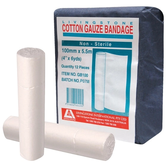 Livingstone Gauze Bandage with Wide Open Weave 100mm x 5.5m 12 Pack