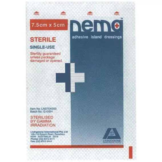 Nema Adhesive Island Dressing with Non-Adherent Pad Nonwoven, 18 x 8.2cm Sterile